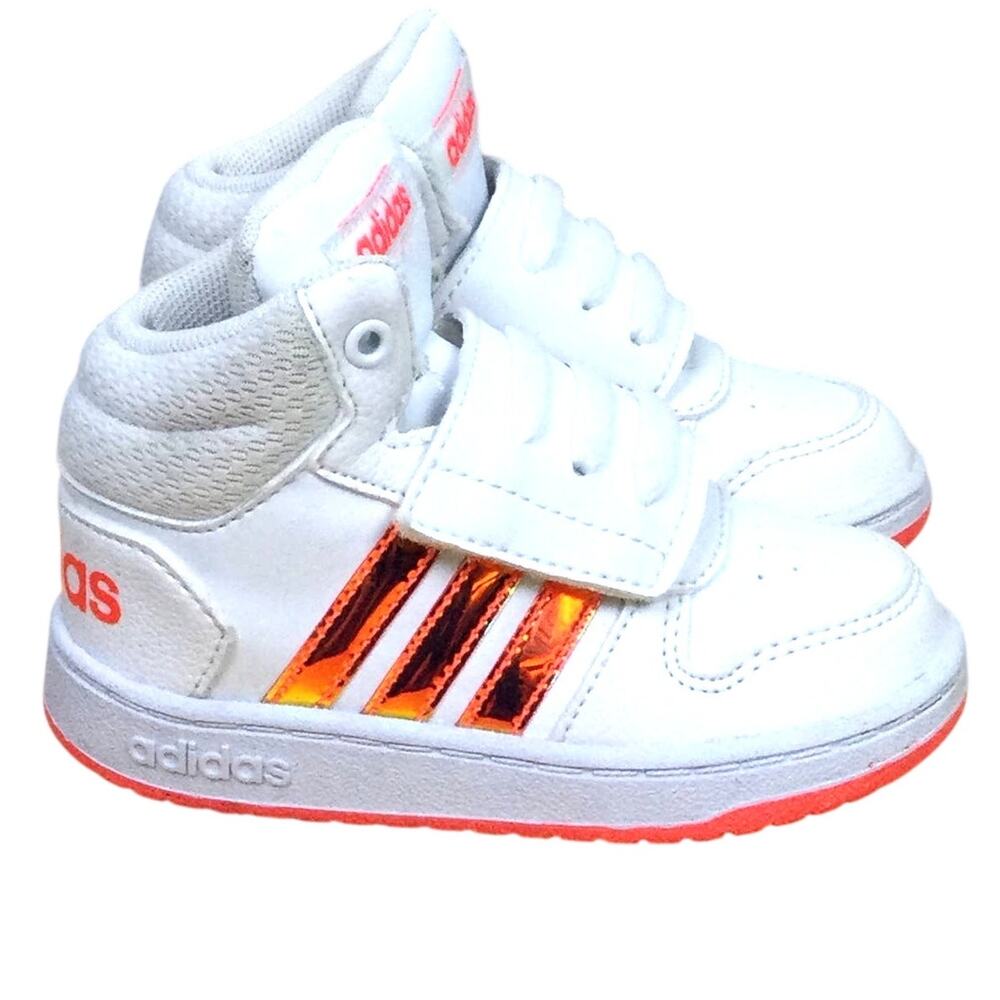 Adidas Kids Hoops 2.0 Mid Basketball Shoes Three Stripes Faux Leather Infant 6K